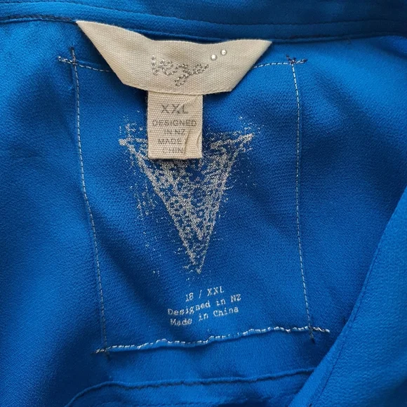 Verge NZ Short Sleeve Sheer Blue Button Down Long Blouse Size XXL - Picture 2 of 12